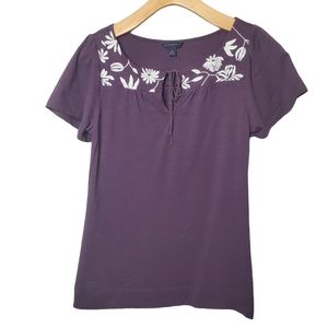 Banana Republic Factory | 100% Cotton Blouse | Embroidered Purple White | XS
